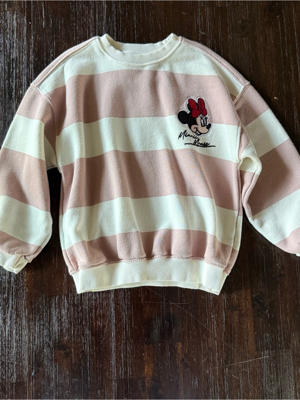 Zara Pink and Cream Striped Minnie Mouse Sweatshirt